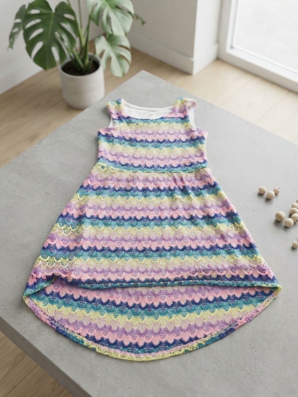 Kids Sleeveless Rainbow Stripe Knit Dress - Pastel Multicolor